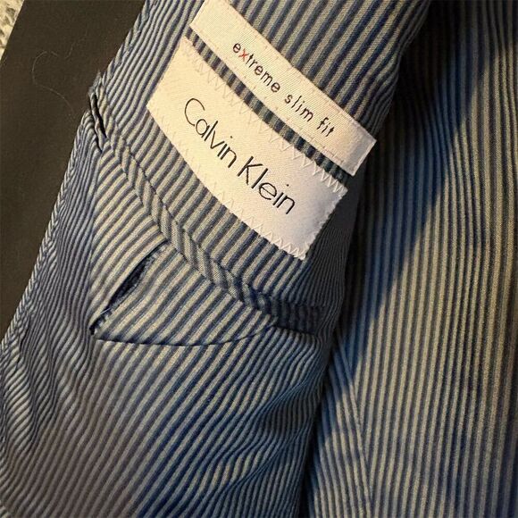 Calvin Klein Men's Slim Fit Blazer 47 Navy Blue Formal Two-Button - Picture 1 of 12